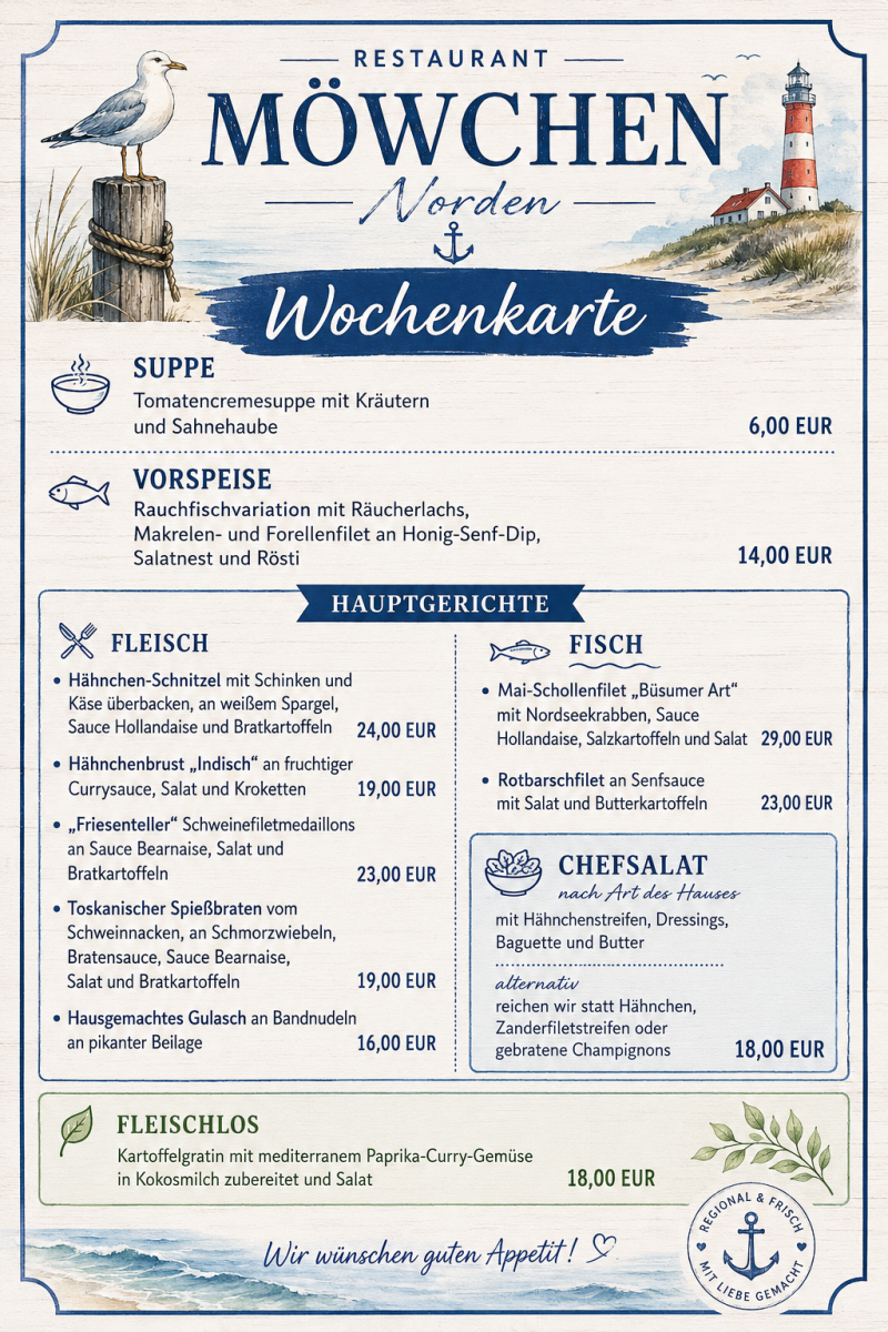 Wochenkarte und Empfehlungen
